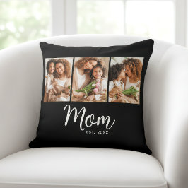 Mom Established Date Stylish Script Black 3 Photo Kissen