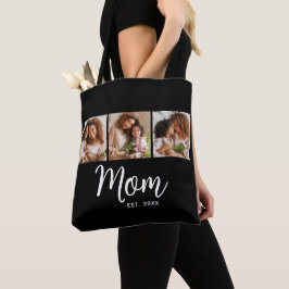 Mom Established Date White Script Black 3 Photo Tasche
