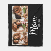 Mom Established Date White Script on Black 3 Photo Fleecedecke (Vorderseite)