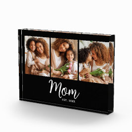Mom Established Date White Script on Black Modern Fotoblock
