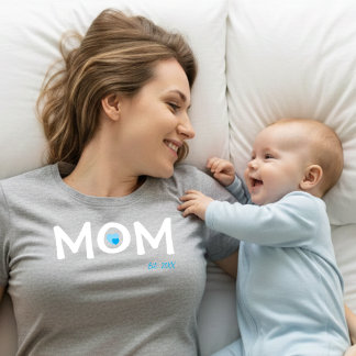 Mom Established Double Nested Blue Heart T-Shirt