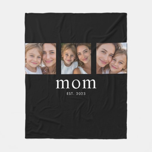 Mom Established Elegant Modern Black 3 Photo Fleecedecke (Vorderseite)