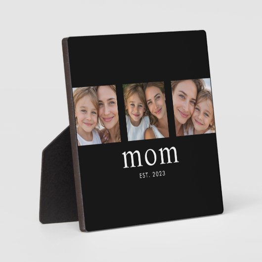 Mom Established Elegant Modern Black 3 Photo Fotoplatte (Vorderseite)