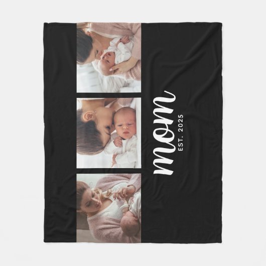 Mom Established Elegant Script Black 3 Photo Fleecedecke (Vorderseite)