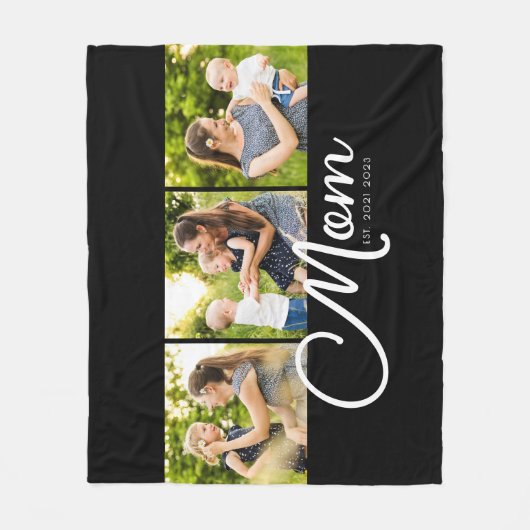 Mom Established Elegant Script Black 3 Photo  Fleecedecke (Vorderseite)