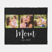 Mom Established Elegant Script Black 3 Photo Fleecedecke (Vorderseite (Horizontal))
