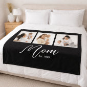 Mom Established Elegant Script Black 3 Photo Fleecedecke