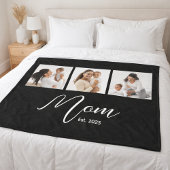 Mom Established Elegant Script Black 3 Photo Fleecedecke