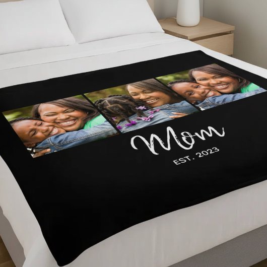 Mom Established Elegant Script Black 3 Photo Fleecedecke