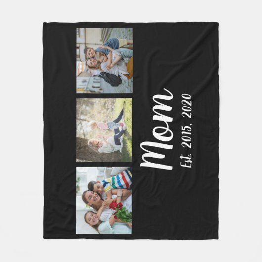 Mom Established Elegant Script Black 3 Photo Fleecedecke (Vorderseite)