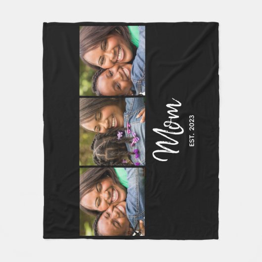 Mom Established Elegant Script Black 3 Photo Fleecedecke (Vorderseite)