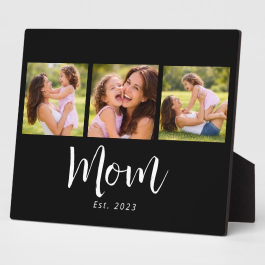 Mom Established Elegant Script Black 3 Photo Fotoplatte (Seite)