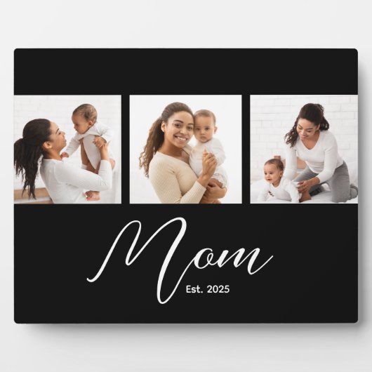 Mom Established Elegant Script Black 3 Photo Fotoplatte (Vorderseite)