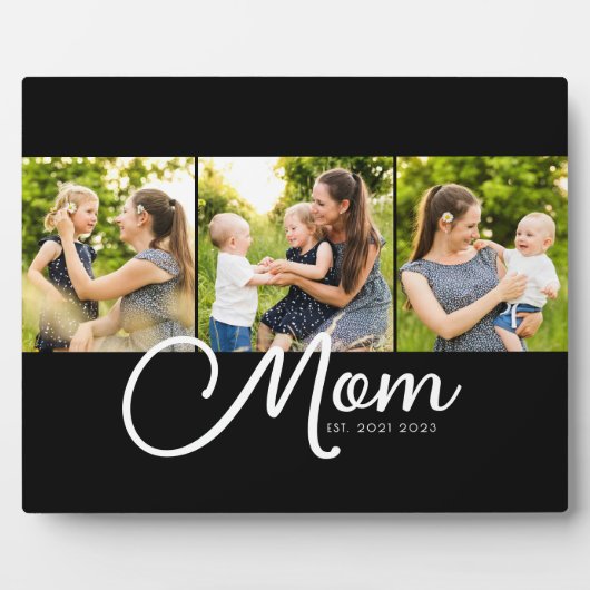 Mom Established Elegant Script Black 3 Photo Fotoplatte (Vorderseite)