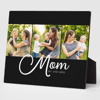 Mom Established Elegant Script Black 3 Photo Fotoplatte
