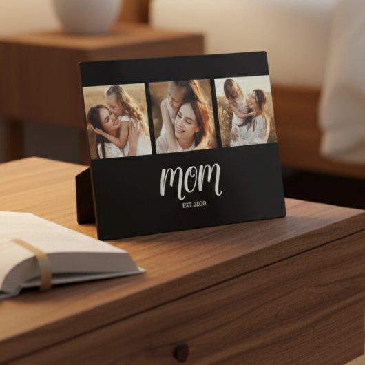 Mom Established Elegant Script Black 3 Photo Fotoplatte