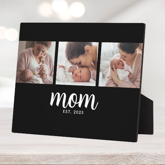 Mom Established Elegant Script Black 3 Photo Fotoplatte