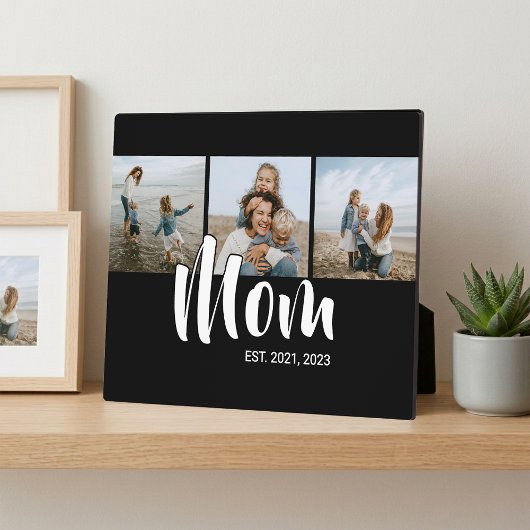Mom Established Elegant Script Black 3 Photo Fotoplatte