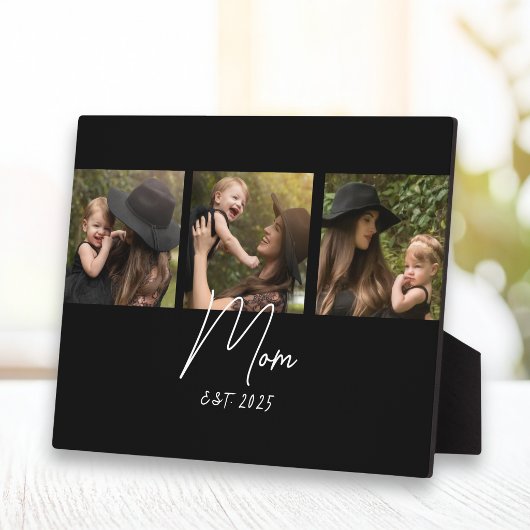 Mom Established Elegant Script Black 3 Photo Fotoplatte