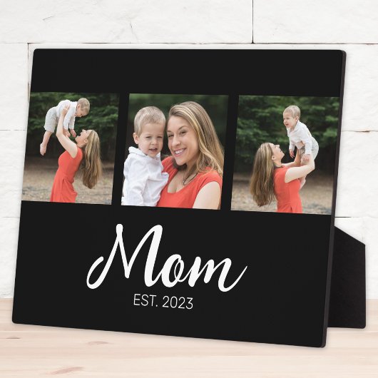 Mom Established Elegant Script Black 3 Photo Fotoplatte