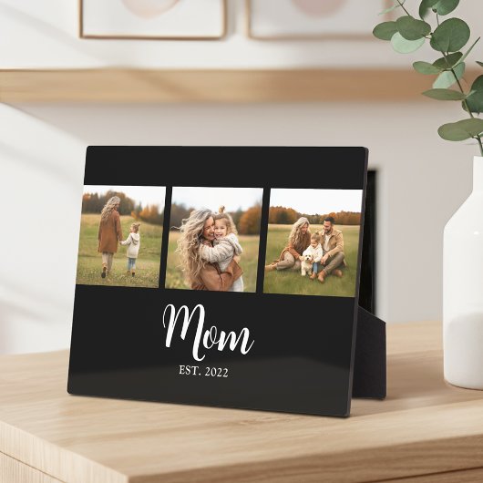 Mom Established Elegant Script Black 3 Photo Fotoplatte