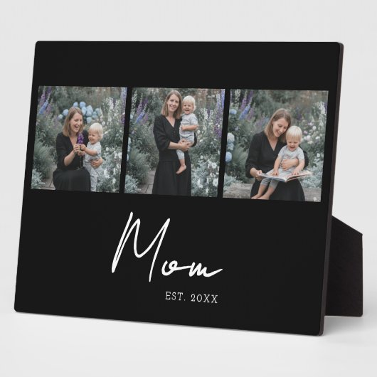 Mom Established Elegant Script Black 3 Photo Fotoplatte (Seite)