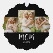 Mom Established Elegant Script Black 3 Photo  Ornament Karte (Rückseite)