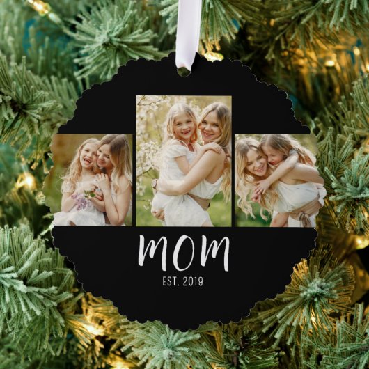 Mom Established Elegant Script Black 3 Photo  Ornament Karte (Insitu (Baum))