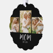 Mom Established Elegant Script Black 3 Photo  Ornament Karte (Links)