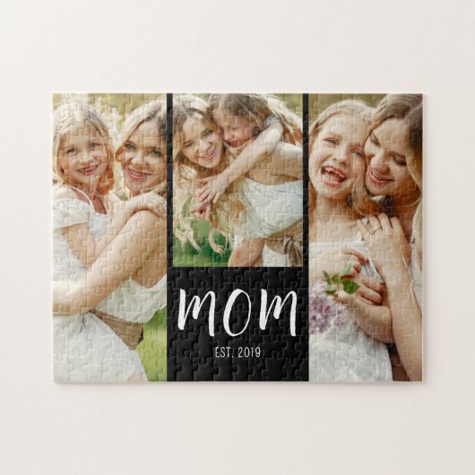 Mom Established Elegant Script Black 3 Photo  Puzzle (Horizontal)