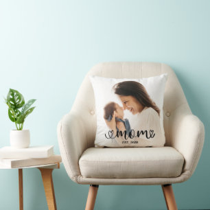 Mom Established Foto Schwarze Schrift Kissen