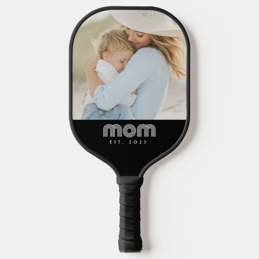 Mom Established Fun Script Photo Pickleball Schläger (Vorderseite)