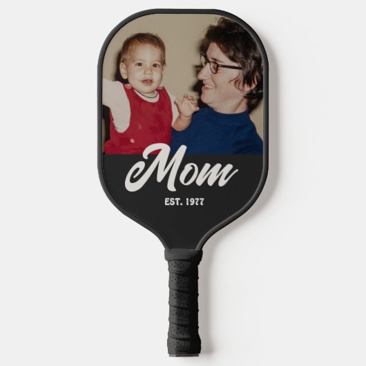 Mom Established Fun Script Photo Pickleball Schläger (Vorderseite)