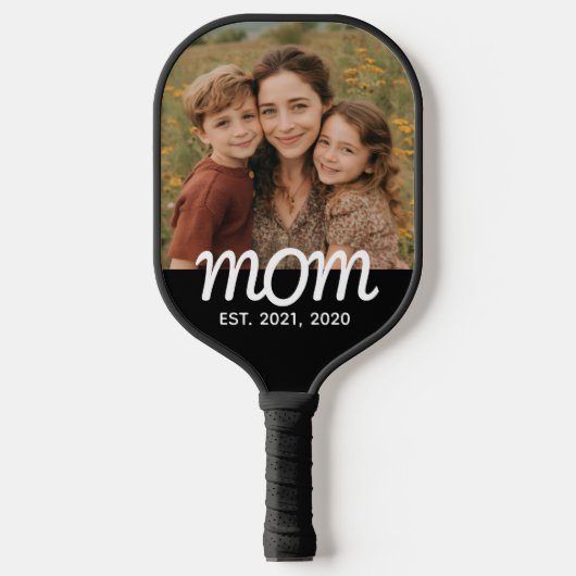 Mom Established Fun Script Photo Pickleball Schläger (Vorderseite)