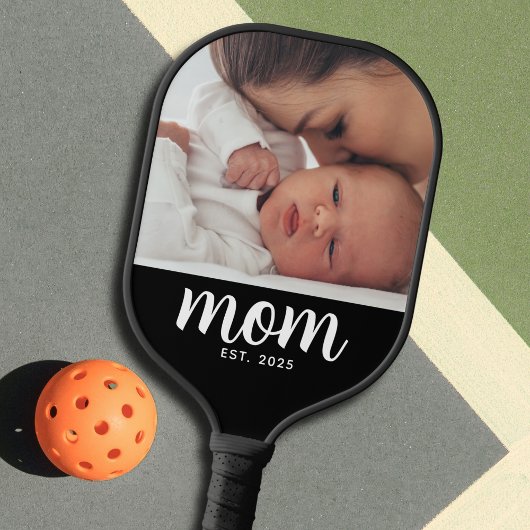 Mom Established Fun Script Photo Pickleball Schläger