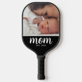 Mom Established Fun Script Photo Pickleball Schläger (Vorderseite)