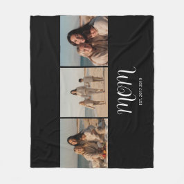 Mom Established Graceful Script Black 3 Photo Fleecedecke