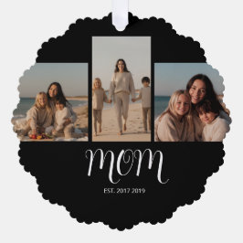 Mom Established Graceful Script Black 3 Photo Ornament Karte