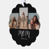 Mom Established Graceful Script Black 3 Photo Ornament Karte (Links)