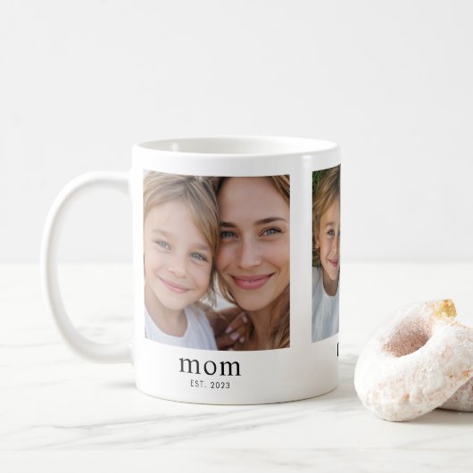 Mom Established Modern Black 3 Photo Kaffeetasse (Mit Donut)