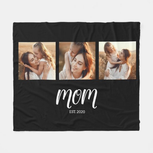 Mom Established Modern Bold Script Black 3 Photo Fleecedecke (Vorderseite (Horizontal))