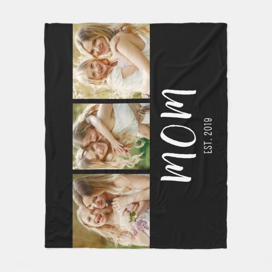Mom Established Modern Bold Script Black 3 Photo Fleecedecke (Vorderseite)