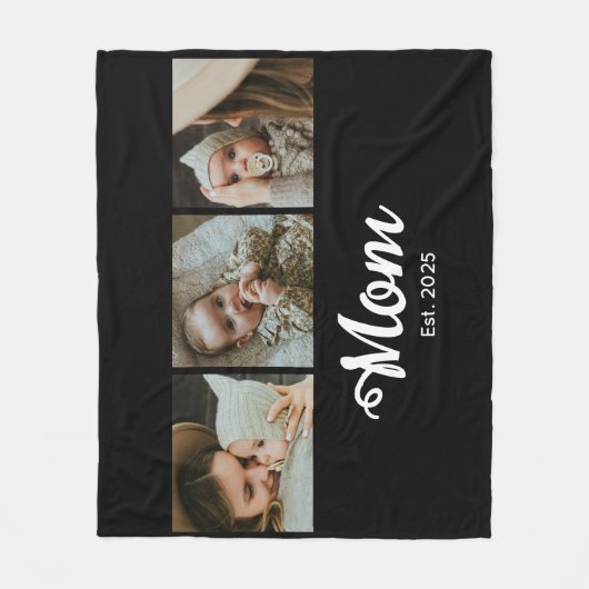 Mom Established Modern Bold Script Black 3 Photo Fleecedecke (Vorderseite)