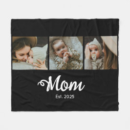Mom Established Modern Bold Script Black 3 Photo Fleecedecke