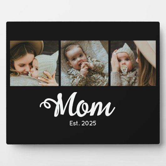Mom Established Modern Bold Script Black 3 Photo Fotoplatte (Vorderseite)
