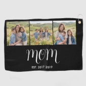 Mom Established Modern Bold Script Black 3 Photo Golfhandtuch (Horizontal)