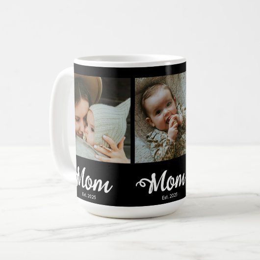 Mom Established Modern Bold Script Black 3 Photo Kaffeetasse (Vorderseite Links)