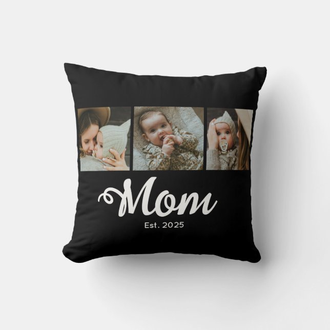 Mom Established Modern Bold Script Black 3 Photo Kissen (Vorderseite)