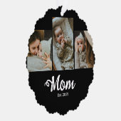 Mom Established Modern Bold Script Black 3 Photo Ornament Karte (Rechts)