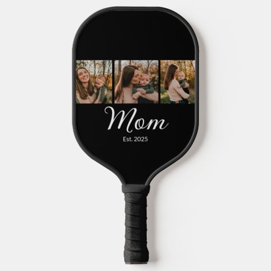 Mom Established Modern Bold Script Black 3 Photo Pickleball Schläger (Vorderseite)
